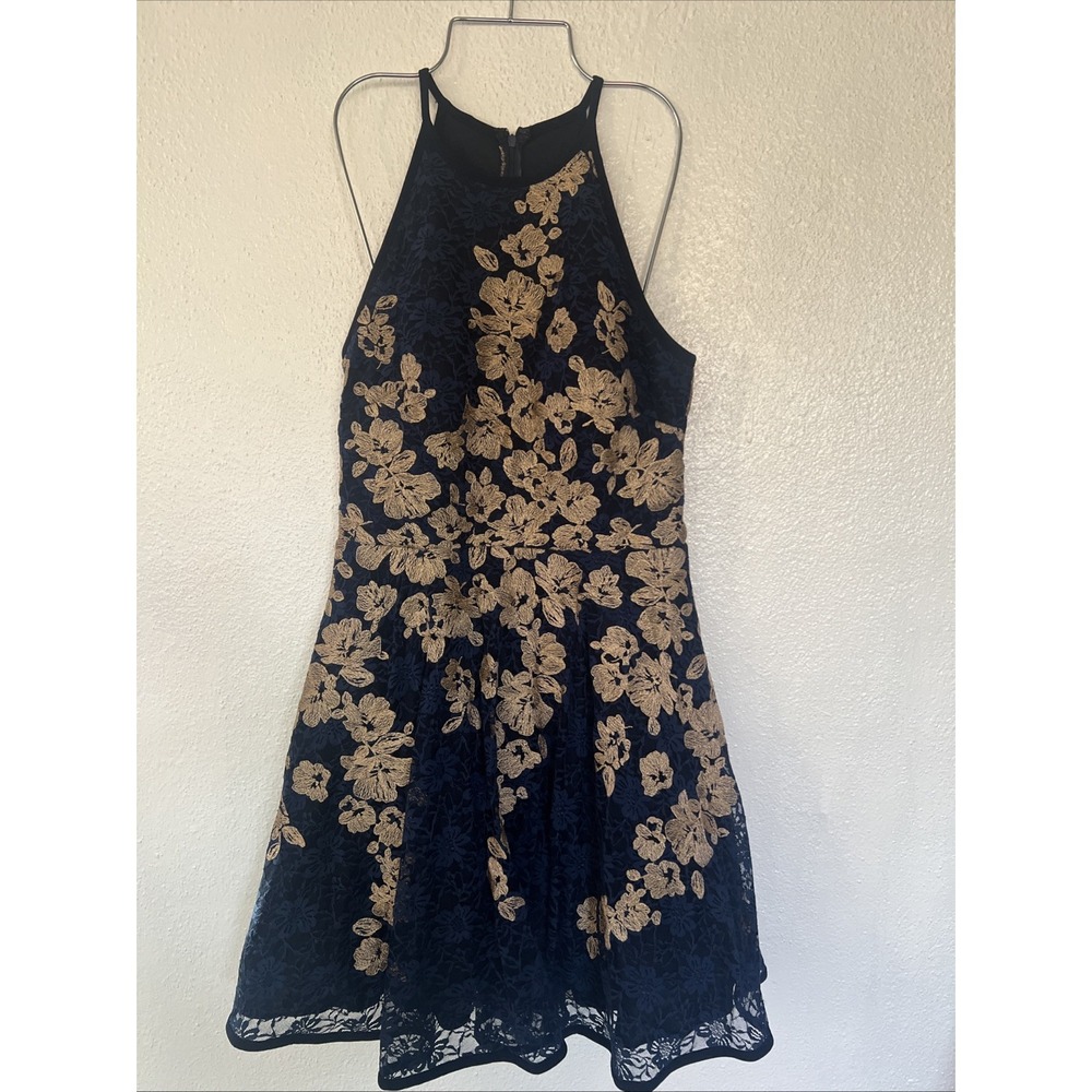 Xscape Women's Sleeveless Fit Flare Cocktail Dress Gold Embroidered